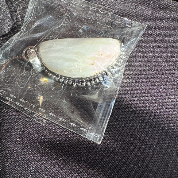 Cream Stone Pendant with Silver Accents - Picture 2 of 4
